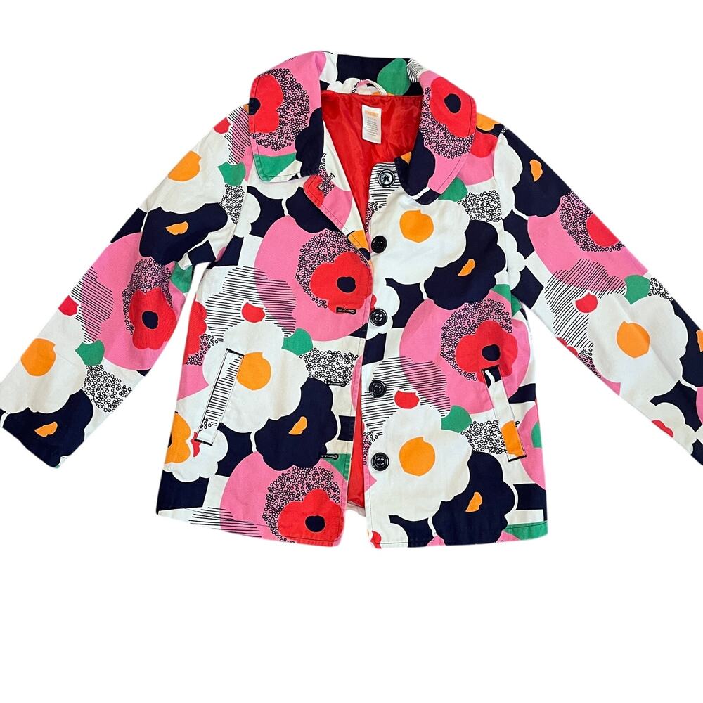 Gymboree Floral colorful 100% Cotton light trench coat jacket youth girls 7-8